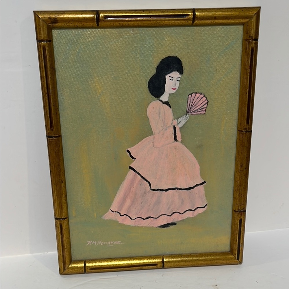 Elegant Lady in Pink Dress Framed Art in gold frame, ready to hang, size: 10x13